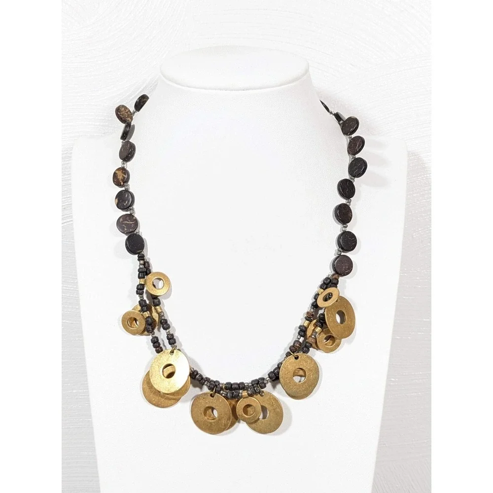 Coldwater Creek Gold Disc Layered Necklace Boho Tribal‎ 19